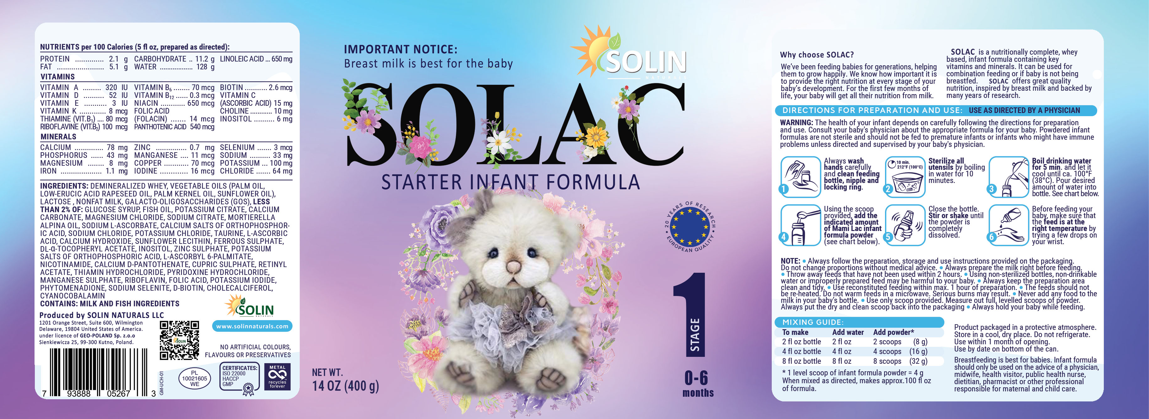 SOLAC INFANT FORMULA - STAGE 1 (0-6 months) x 24